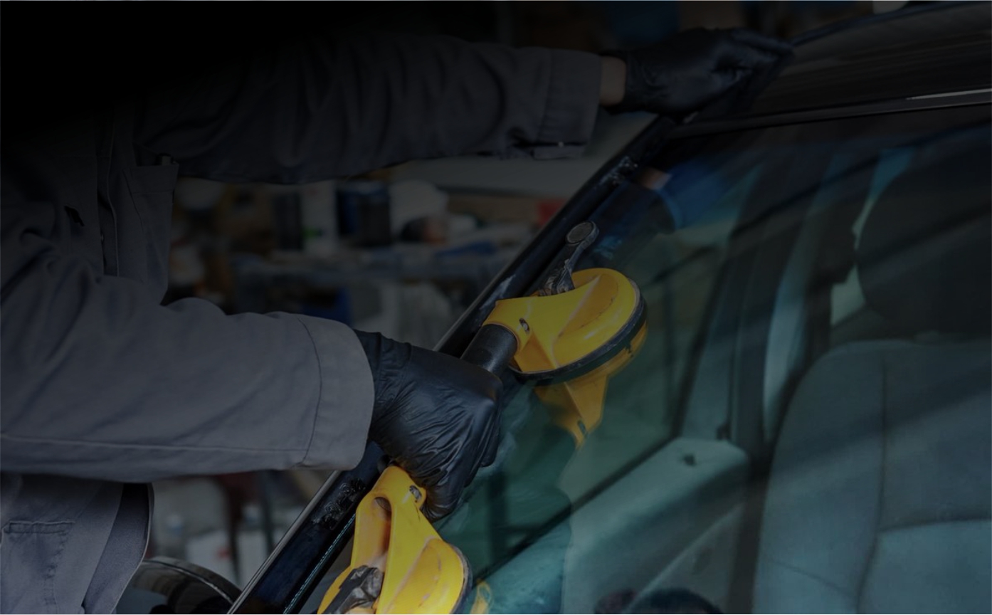 Professional technician installing windscreen